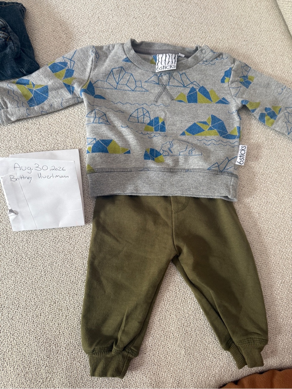 6-12M Grey Graphic Sweatshirt & Olive Green Joggers Set